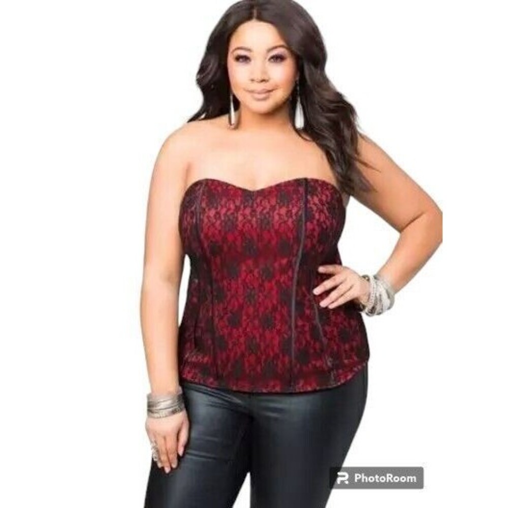 Ashley Stewart Corset Bustier Size 18 Lace Ribbon Criss Cross back